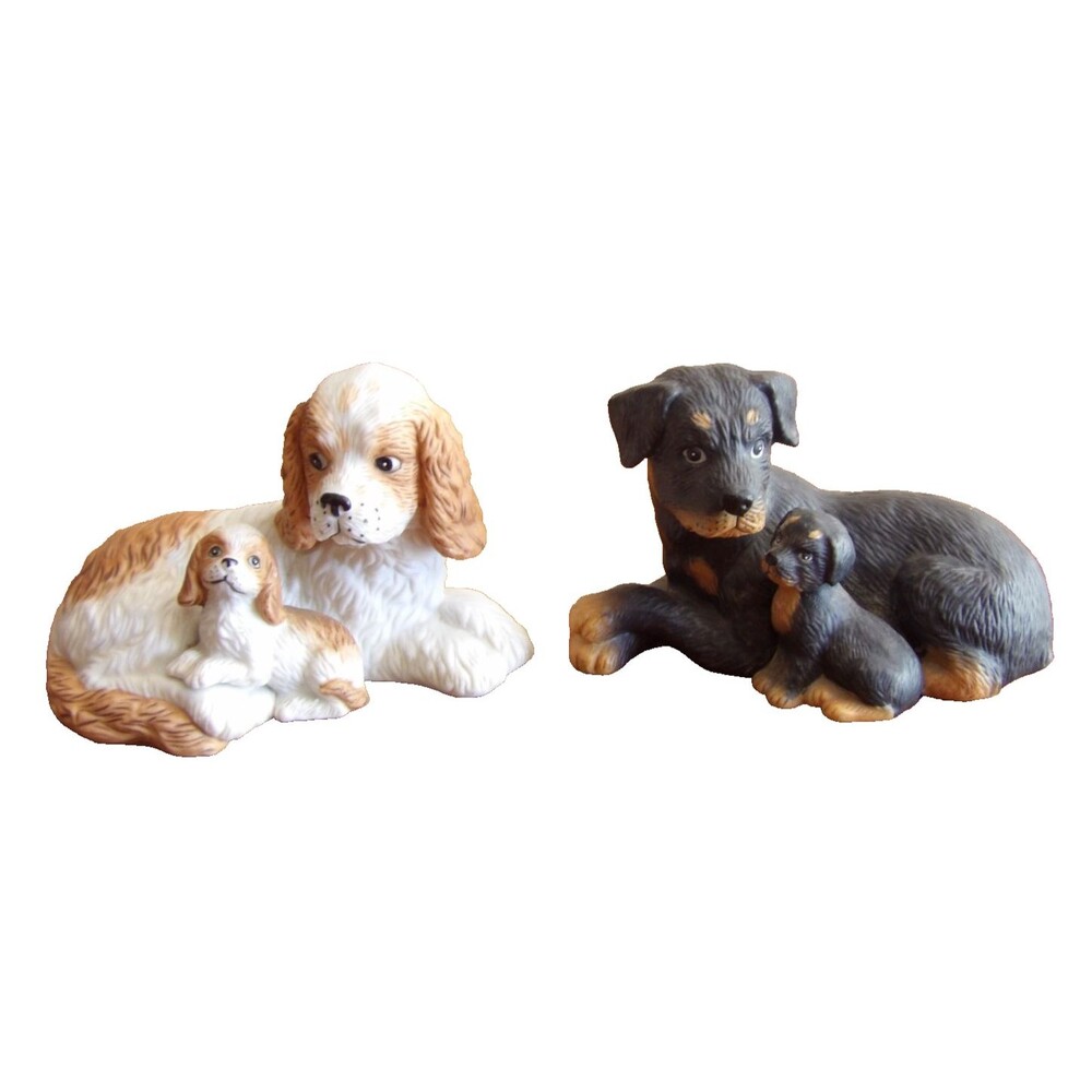 Vtg Lot HOMCO Rottweiler Cocker Spaniel Dog & Puppy Canine Companions Figurine